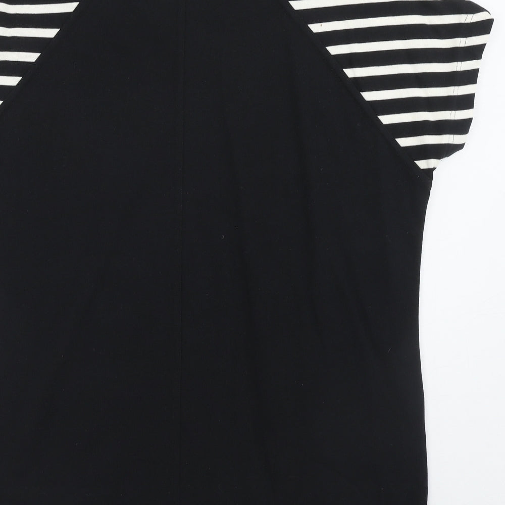 Kinn Womens Black Striped Cotton Basic Blouse Size XS Round Neck