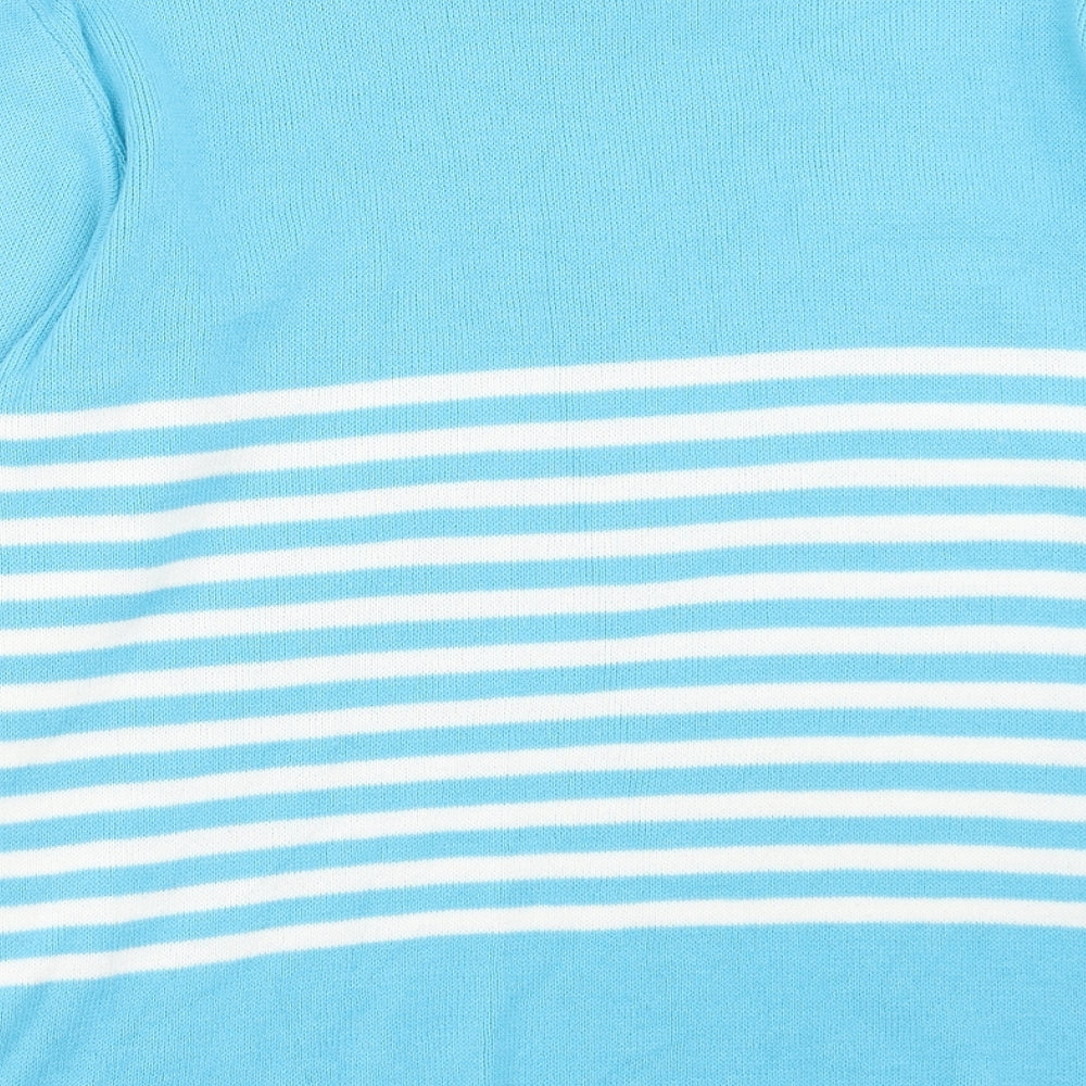 Lizzi Womens Blue Round Neck Striped Acrylic Pullover Jumper Size L - Size L/XL
