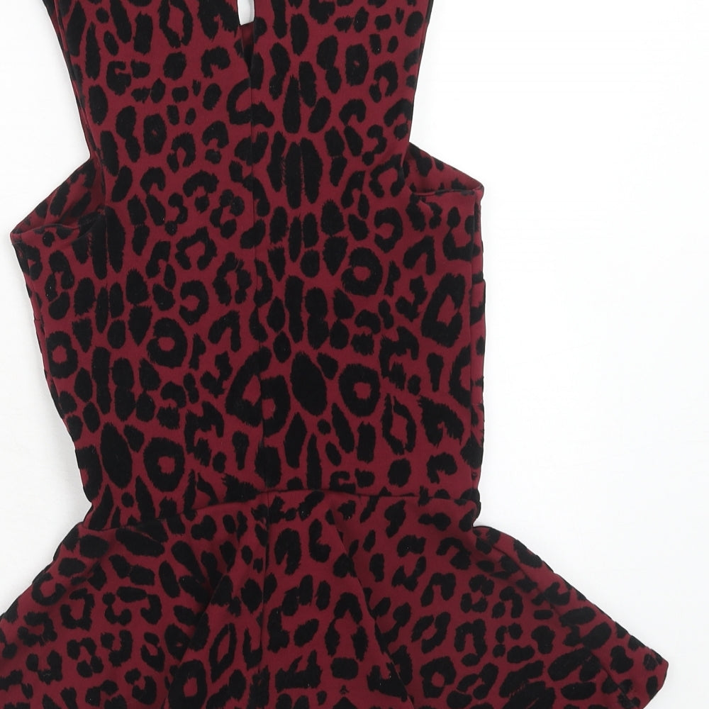 New Look Womens Purple Animal Print Polyester Basic Tank Size 6 Round Neck - Leopard Print