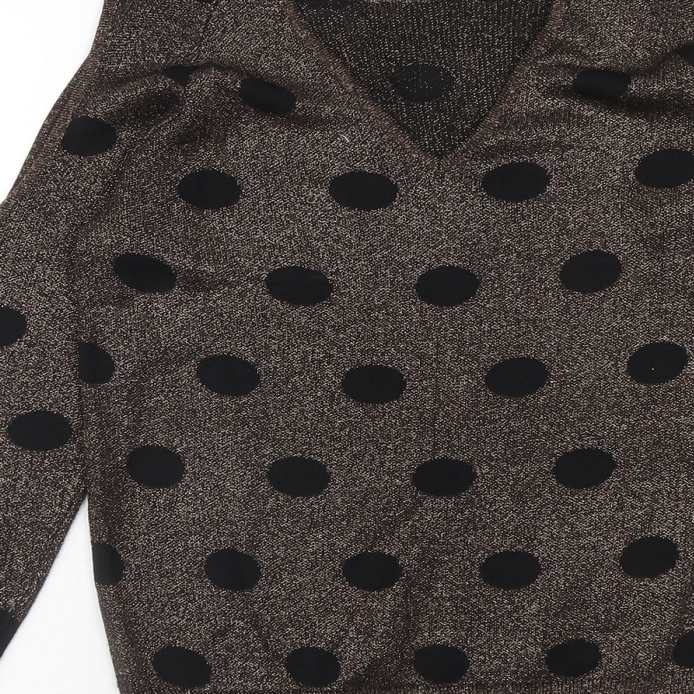 Papaya Womens Brown Round Neck Polka Dot Viscose Pullover Jumper Size 10 - Cold Shoulder