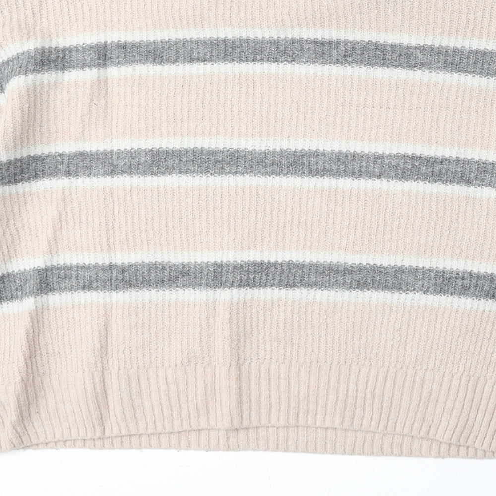 Divided by H&M Womens Pink Round Neck Striped Acrylic Pullover Jumper Size XS