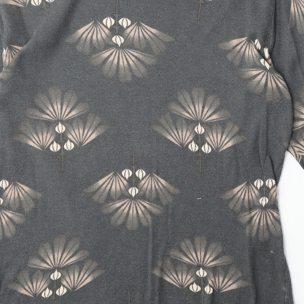 NEXT Womens Grey Geometric Cotton Basic Blouse Size 10 Boat Neck