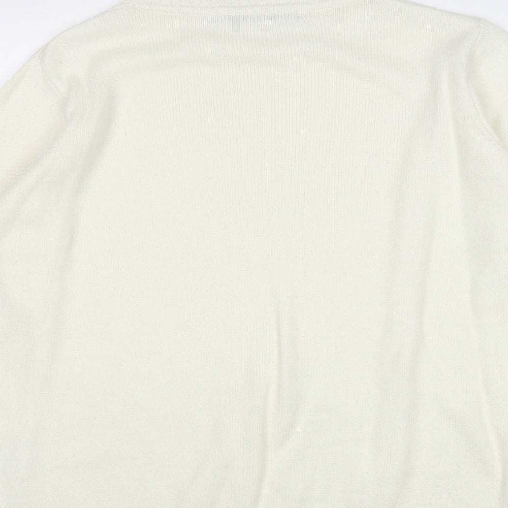 EWM Womens Ivory Round Neck Acrylic Pullover Jumper Size M