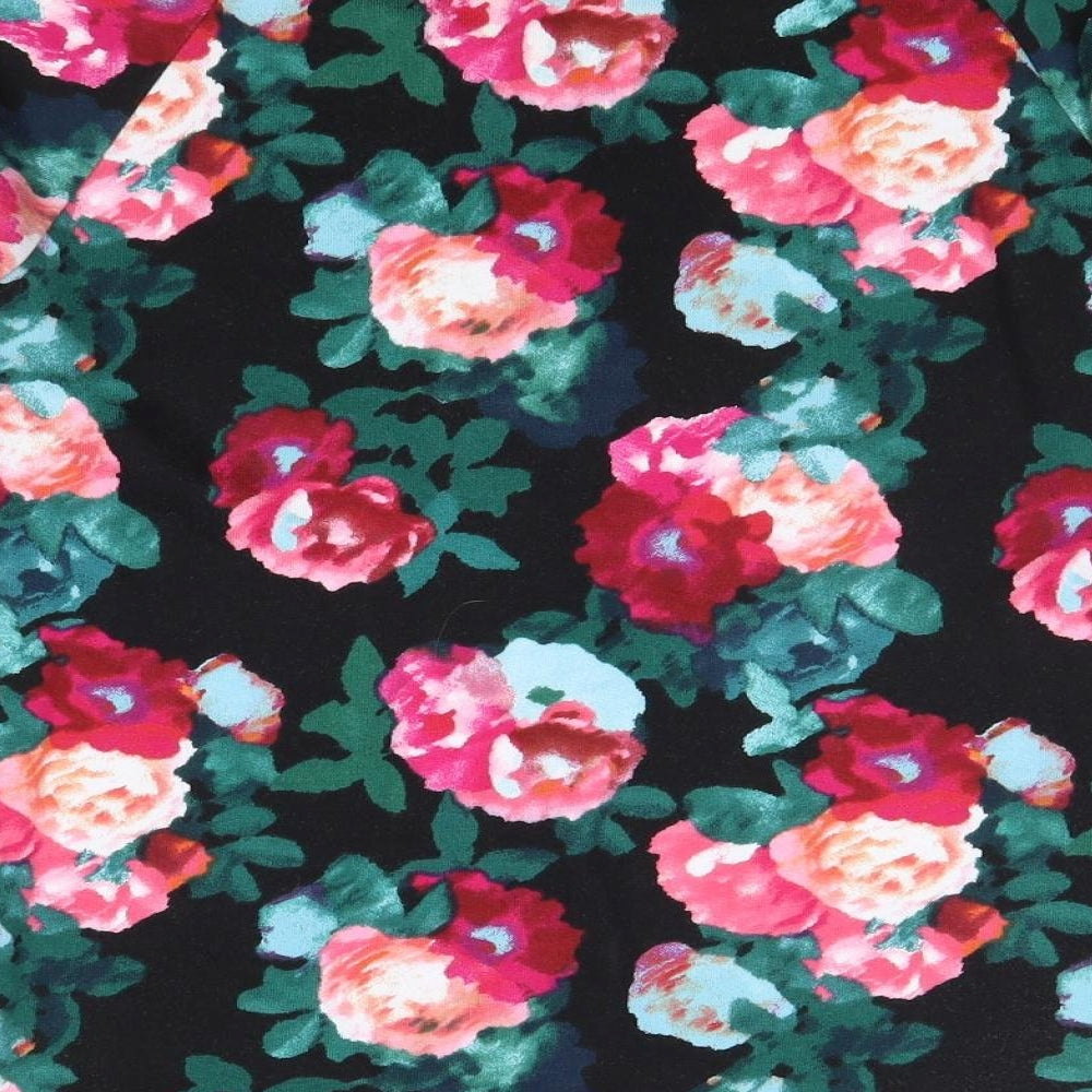 Divided by H&M Womens Black Boat Neck Floral Cotton Pullover Jumper Size XS