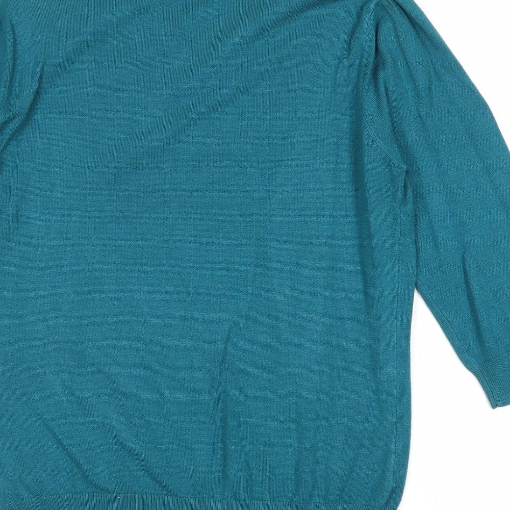 Savoir Womens Blue V-Neck Viscose Pullover Jumper Size 16