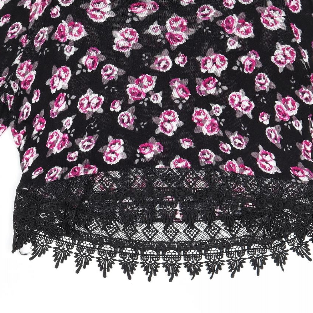 Divided by H&M Womens Black Scoop Neck Floral Viscose Pullover Jumper Size S