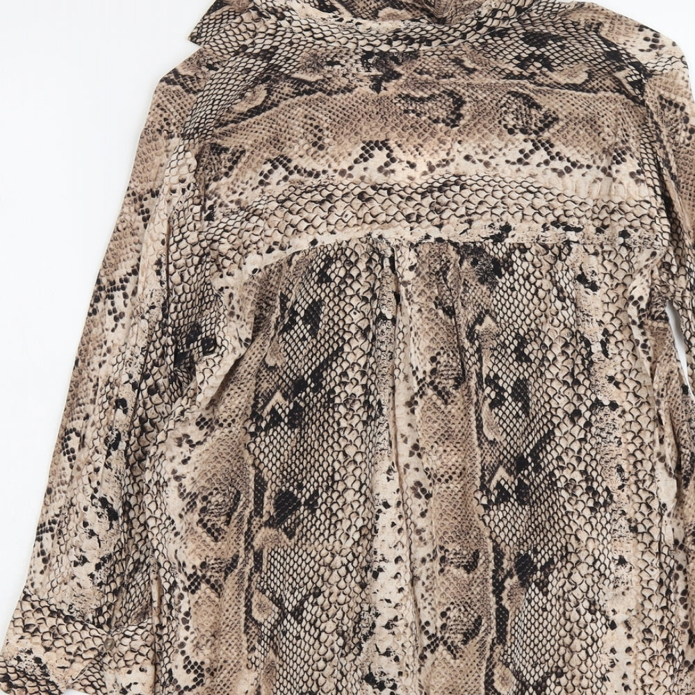 Stradivarius Womens Beige Animal Print Viscose Basic Button-Up Size M Collared - Snake Skin Print