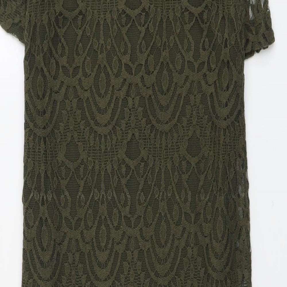 H&M Womens Green Geometric Cotton Shift Size 8 Round Neck Zip