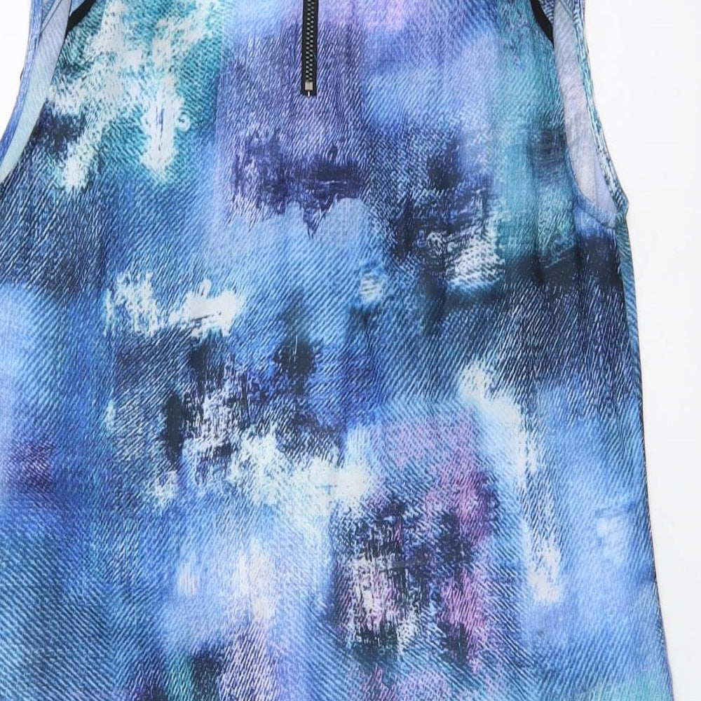 Warehouse Womens Blue Geometric Polyester Basic Tank Size M V-Neck