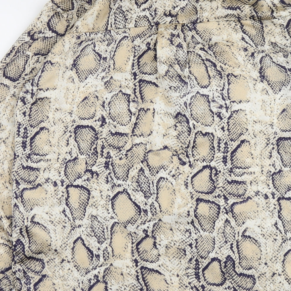 Selected Womens Beige Animal Print Polyester Basic Button-Up Size 10 Collared - Snake Skin Print