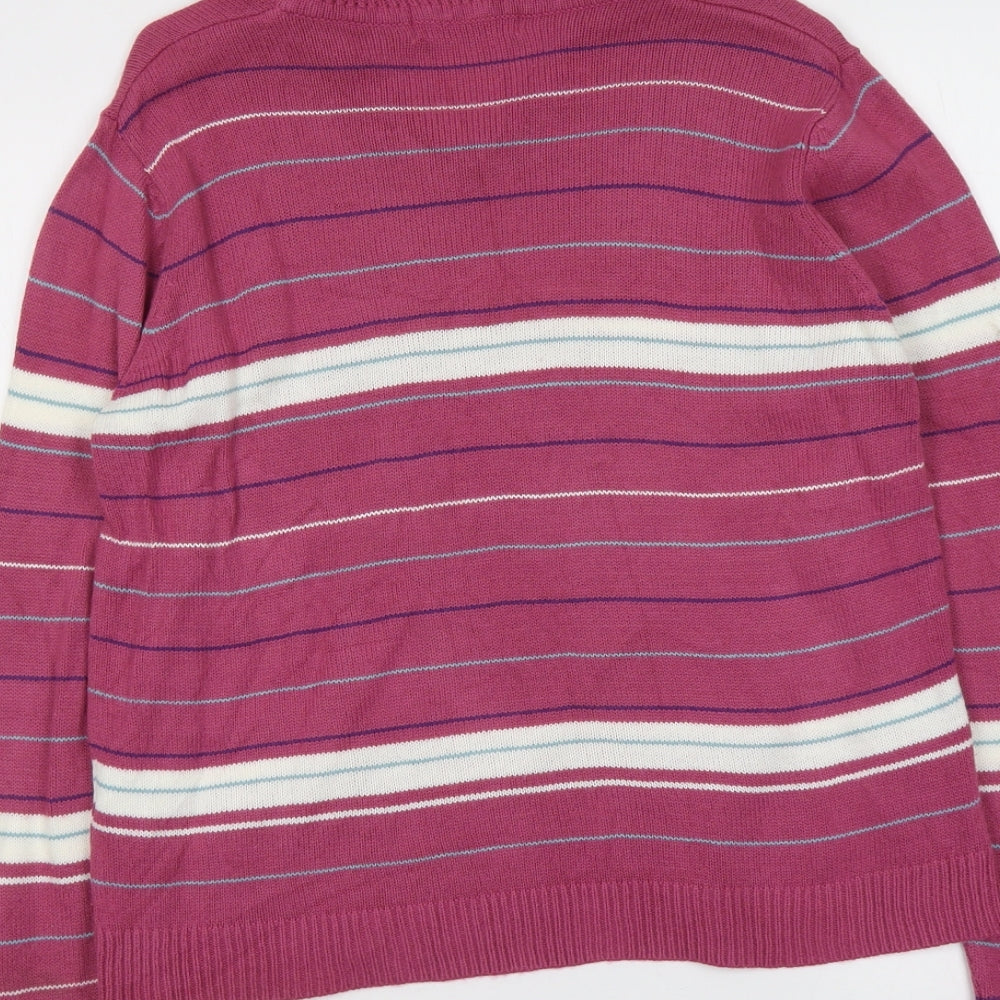 EWM Womens Purple Collared Striped Acrylic Pullover Jumper Size 14