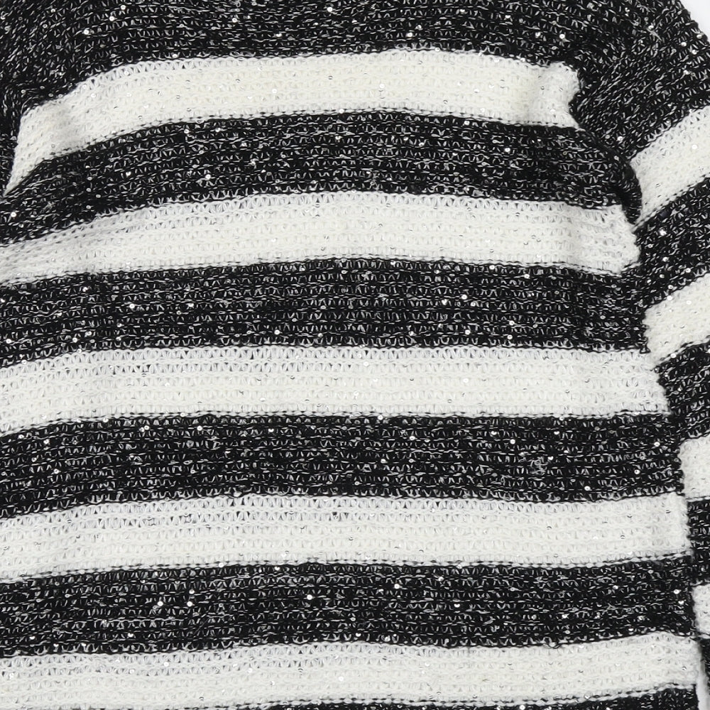Ribbon Womens Black Boat Neck Striped Acrylic Pullover Jumper Size 12