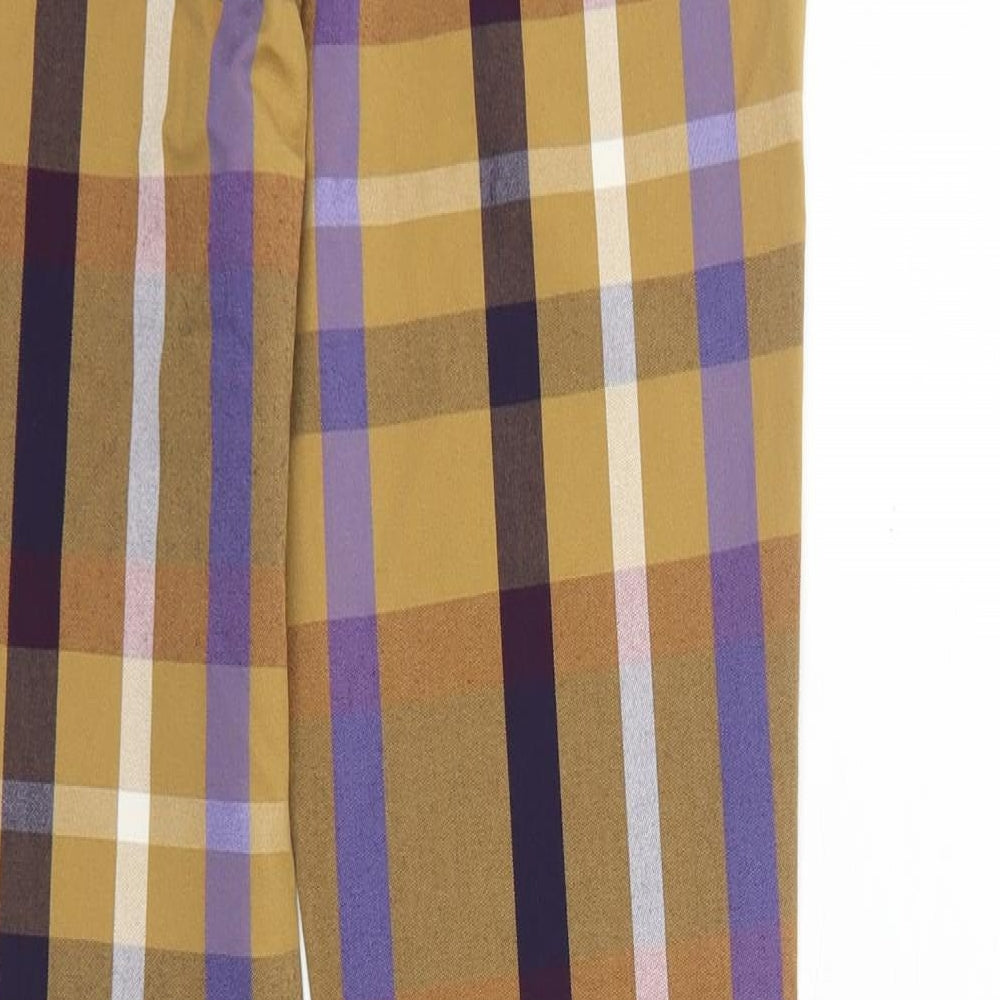 Monki Womens Yellow Plaid Polyester Trousers Size 4 Regular Zip