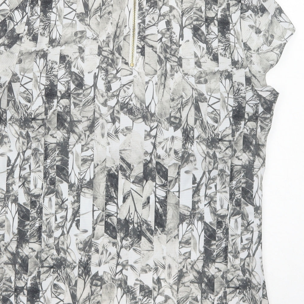 H&M Womens Grey Geometric Polyester Basic Blouse Size 8 Boat Neck