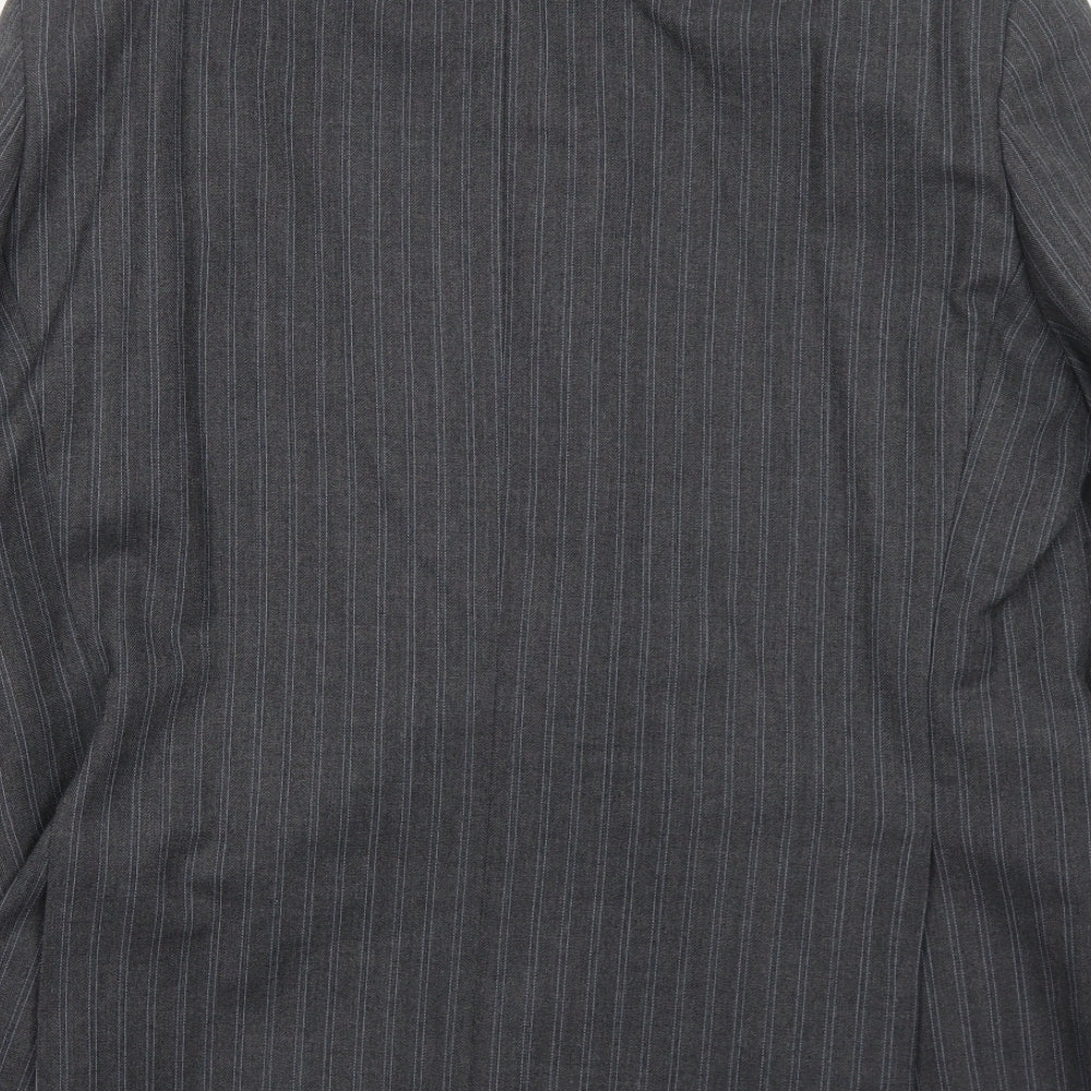 Preworn Mens Grey Striped Polyester Jacket Suit Jacket Size 42 Regular