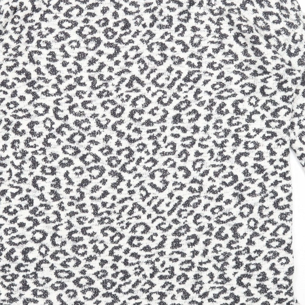 NEXT Womens White V-Neck Animal Print Cotton Pullover Jumper Size 10 - Leopard Pattern