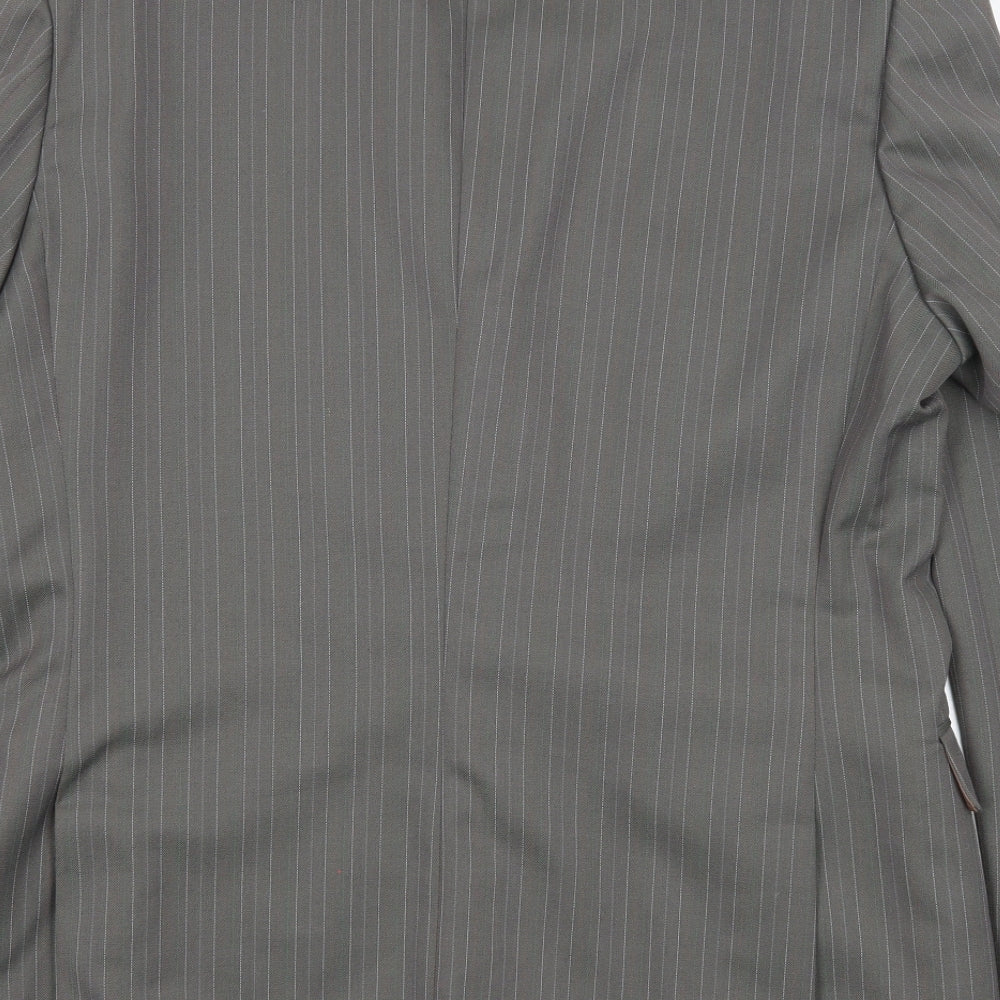 Preworn Mens Grey Striped Polyester Jacket Suit Jacket Size 42 Regular