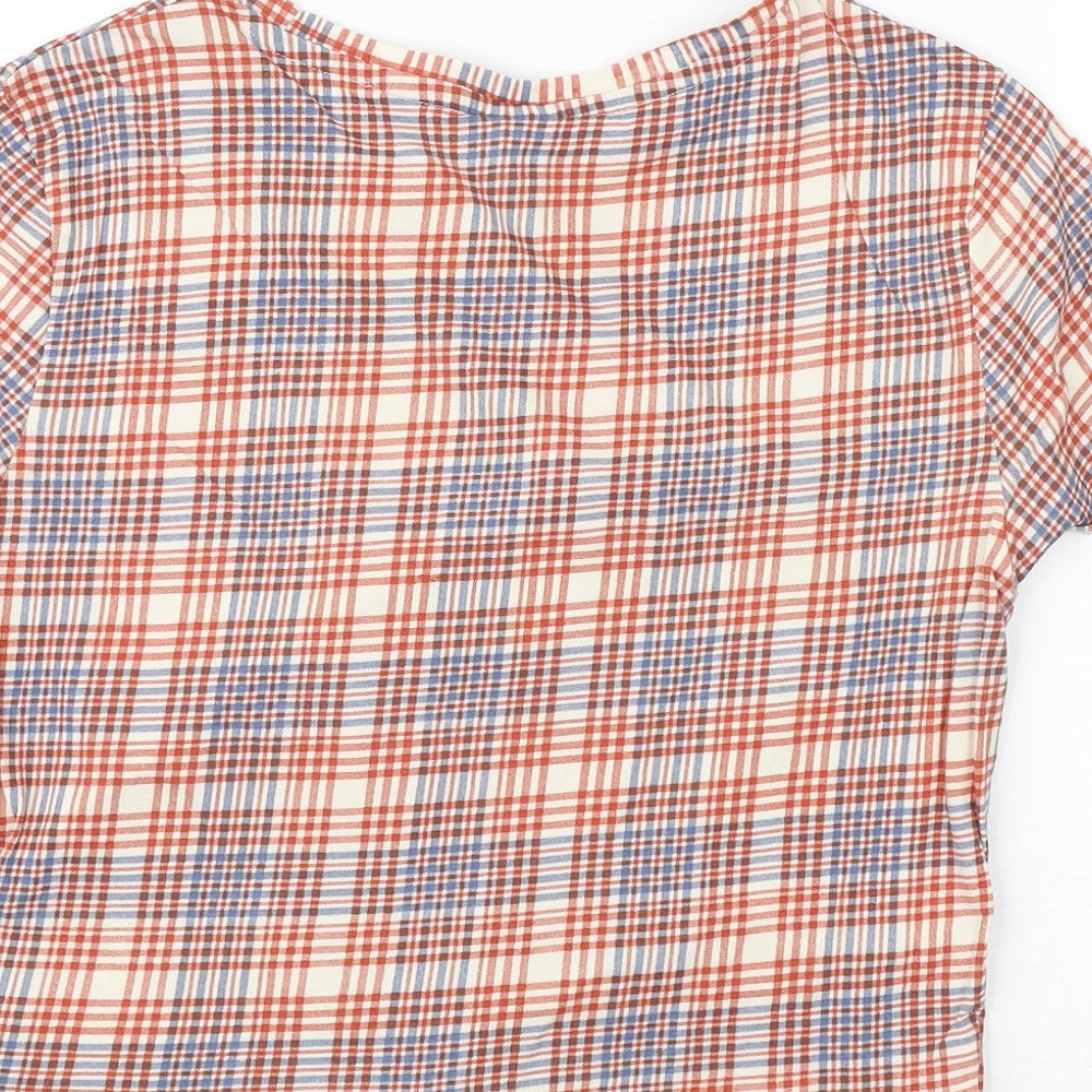 H&M Womens Multicoloured Plaid 100% Cotton Basic Blouse Size M Round Neck - Twist Detail