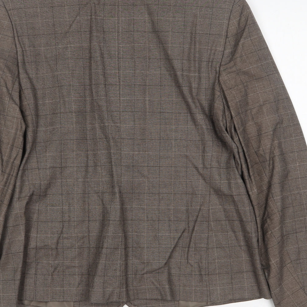 AMARANTO Womens Brown Plaid Viscose Jacket Suit Jacket Size 14