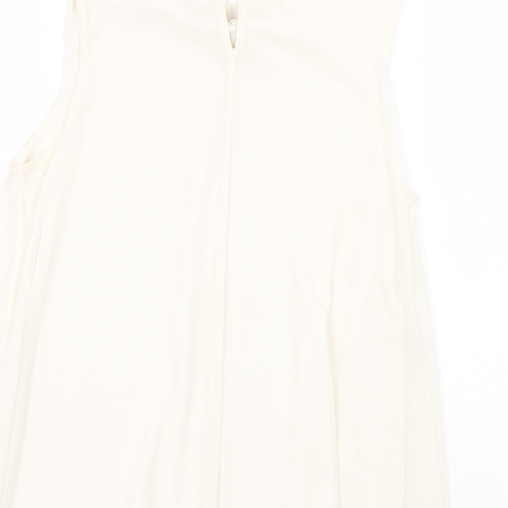 Topshop Womens Beige Polyester Basic Blouse Size 8 Collared - Tie Neck Detail