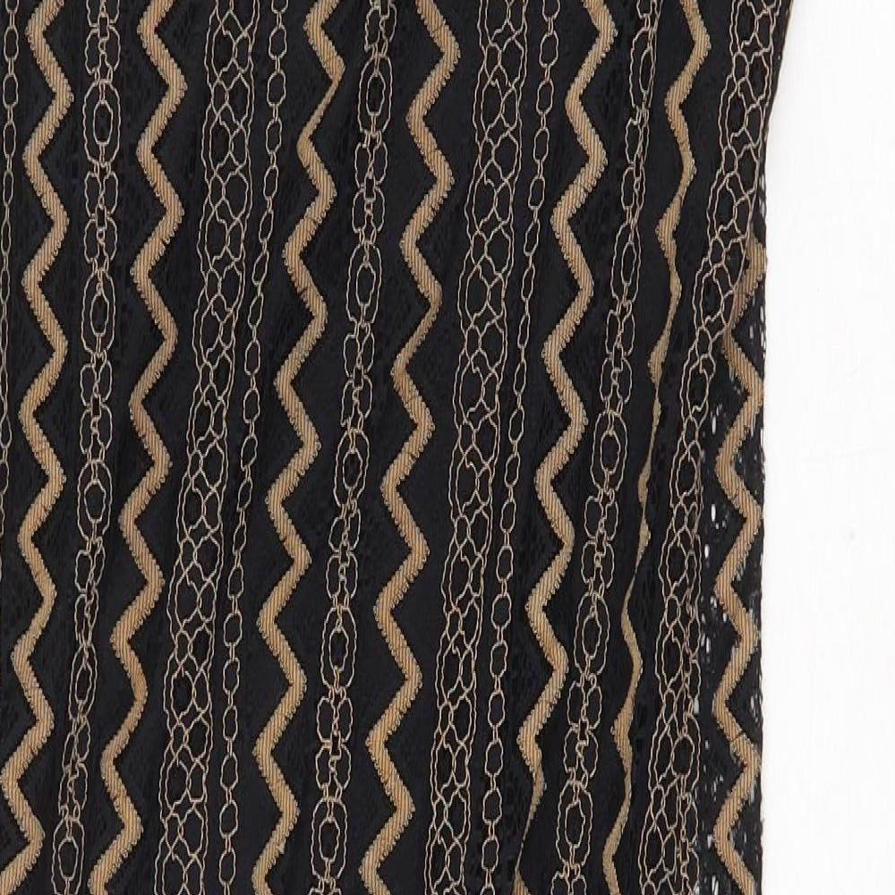 Madam Rage Womens Black Geometric Viscose A-Line Size 10 Round Neck Zip