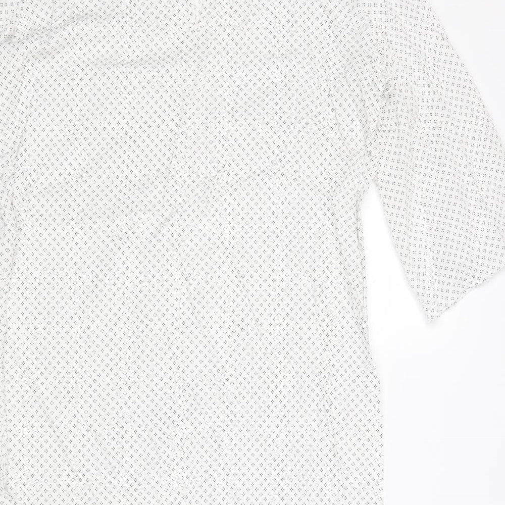 H&M Womens White Geometric Viscose A-Line Size 8 Round Neck Button