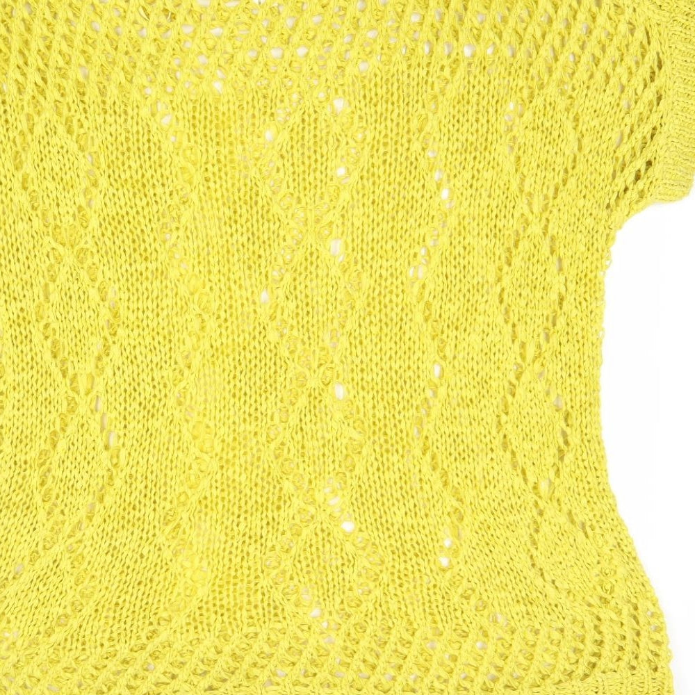 NEXT Womens Yellow Round Neck Geometric Acrylic Pullover Jumper Size S
