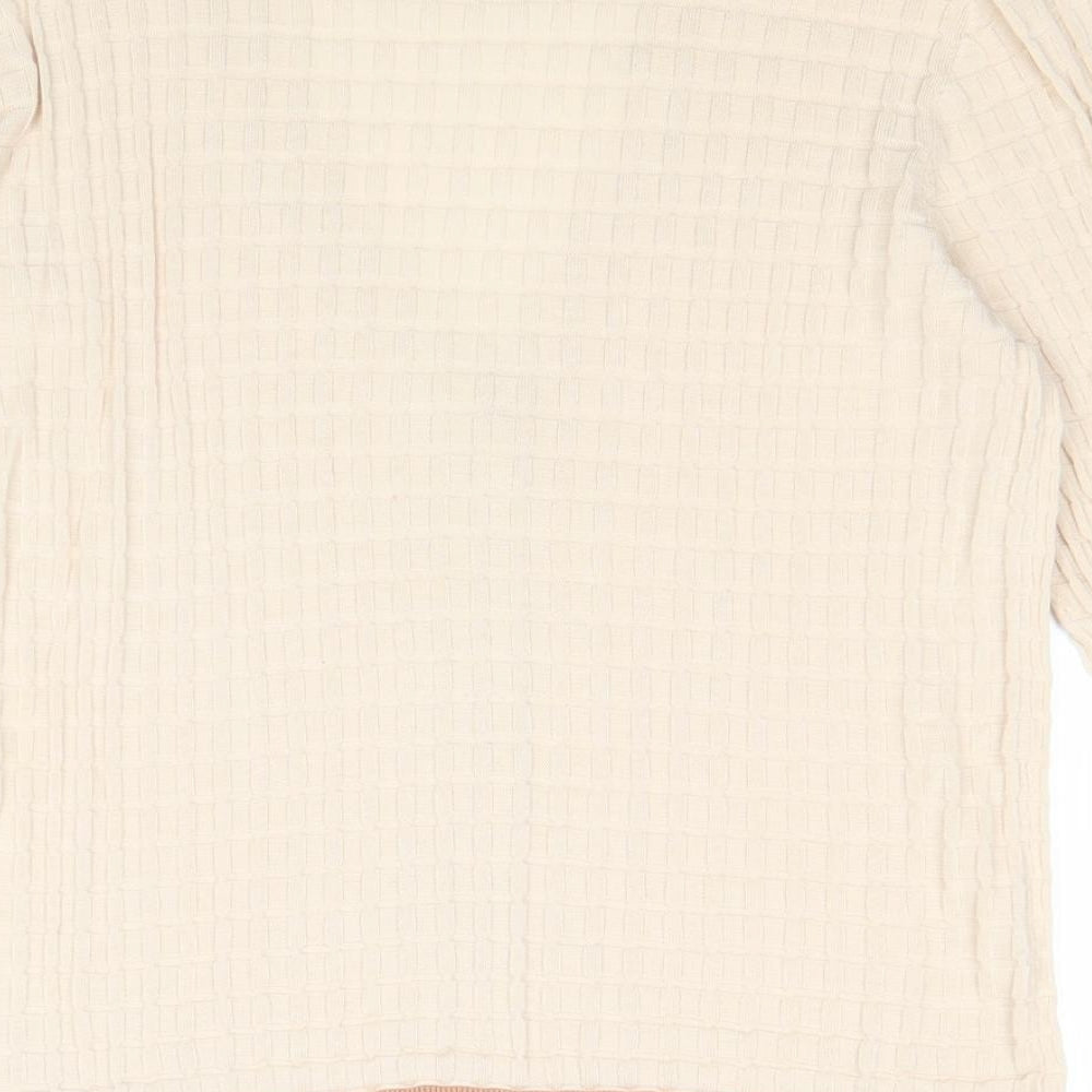 Zara Womens Beige V-Neck 100% Cotton Cardigan Jumper Size S