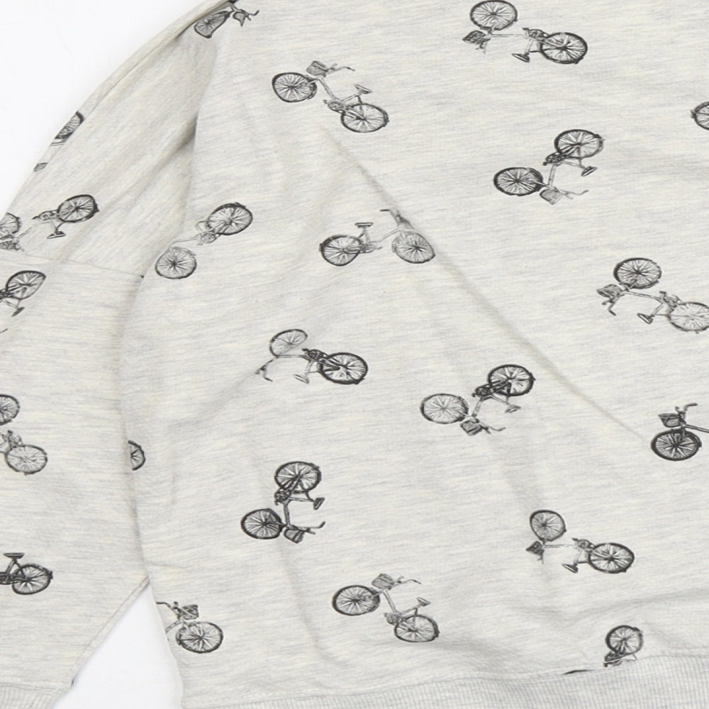 Denim & Co. Womens Grey Geometric Cotton Pullover Sweatshirt Size 12 Pullover - Bicycle