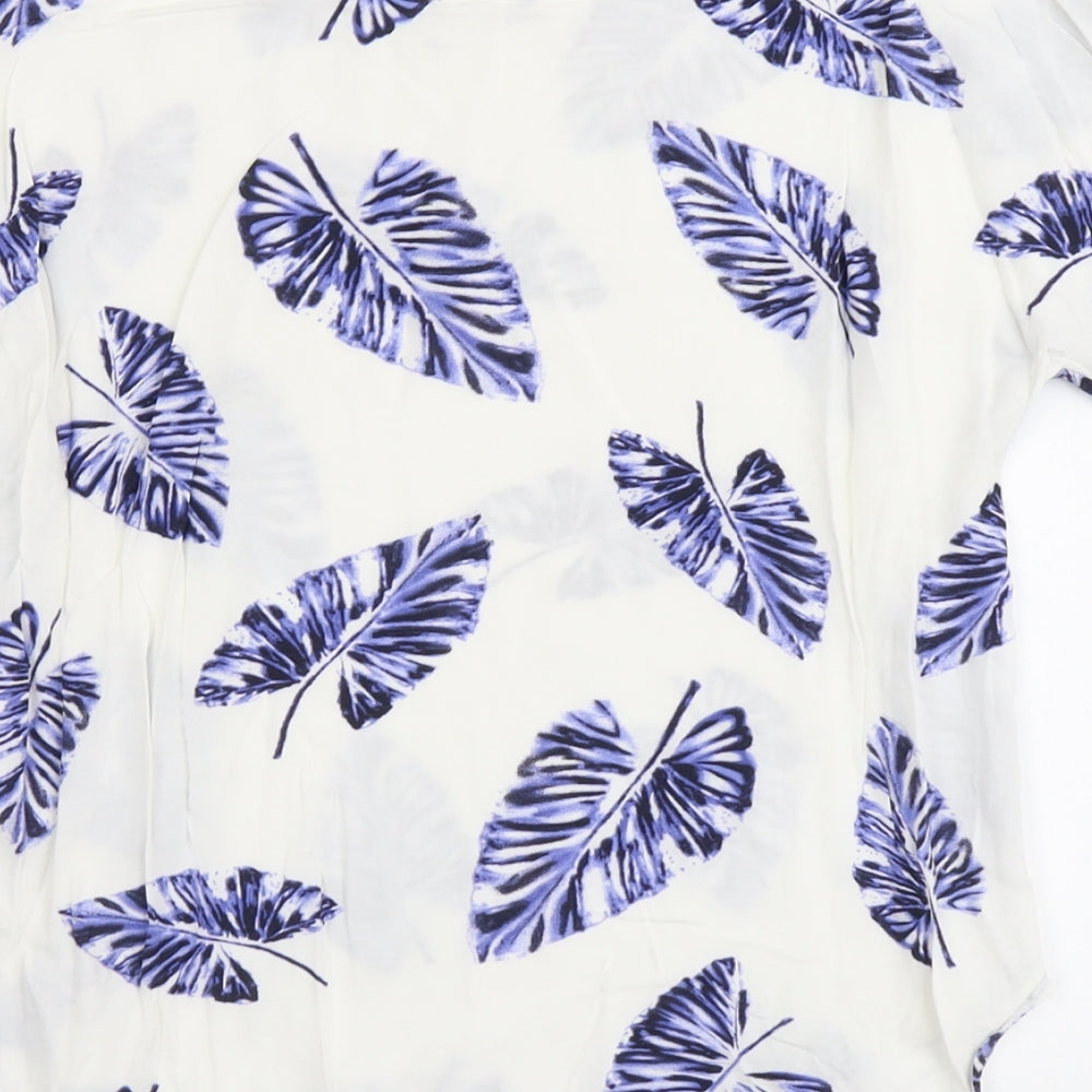 VERO MODA Womens White Geometric Viscose Basic Blouse Size M Round Neck - Leaf Print