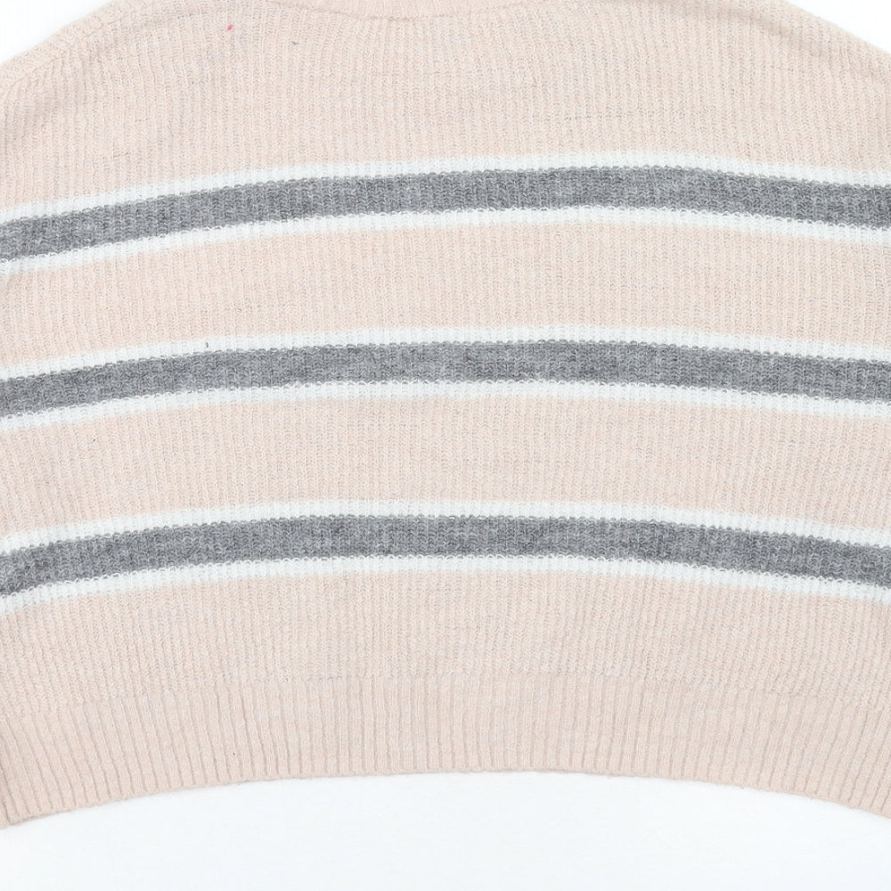 H&M Womens Pink Boat Neck Striped Acrylic Pullover Jumper Size M