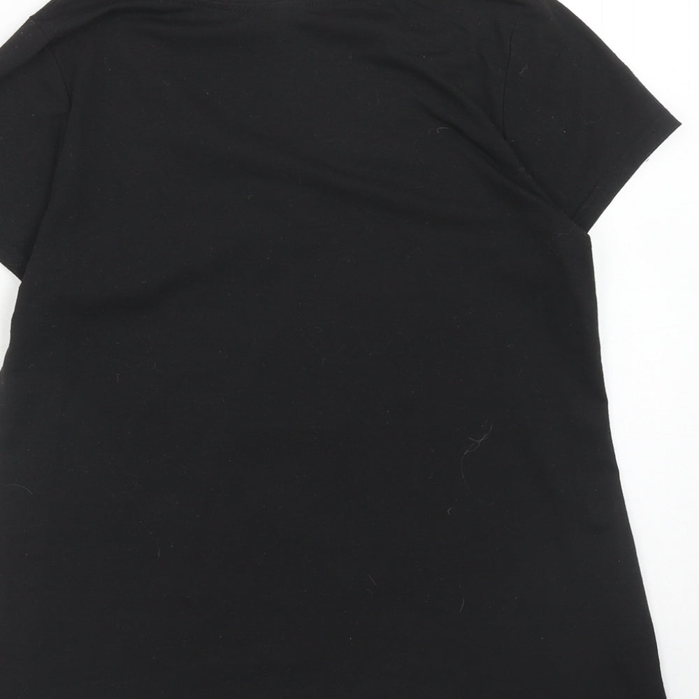 Preworn Womens Black Polyester Basic T-Shirt Size S V-Neck - Time For Wine