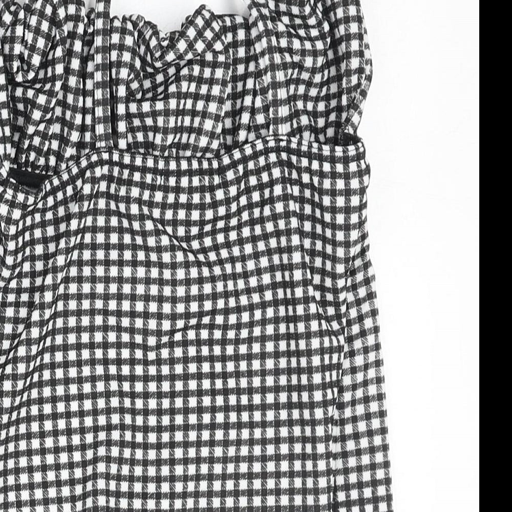 PRETTYLITTLETHING Womens Black Geometric Polyester Basic Tank Size 10 Square Neck