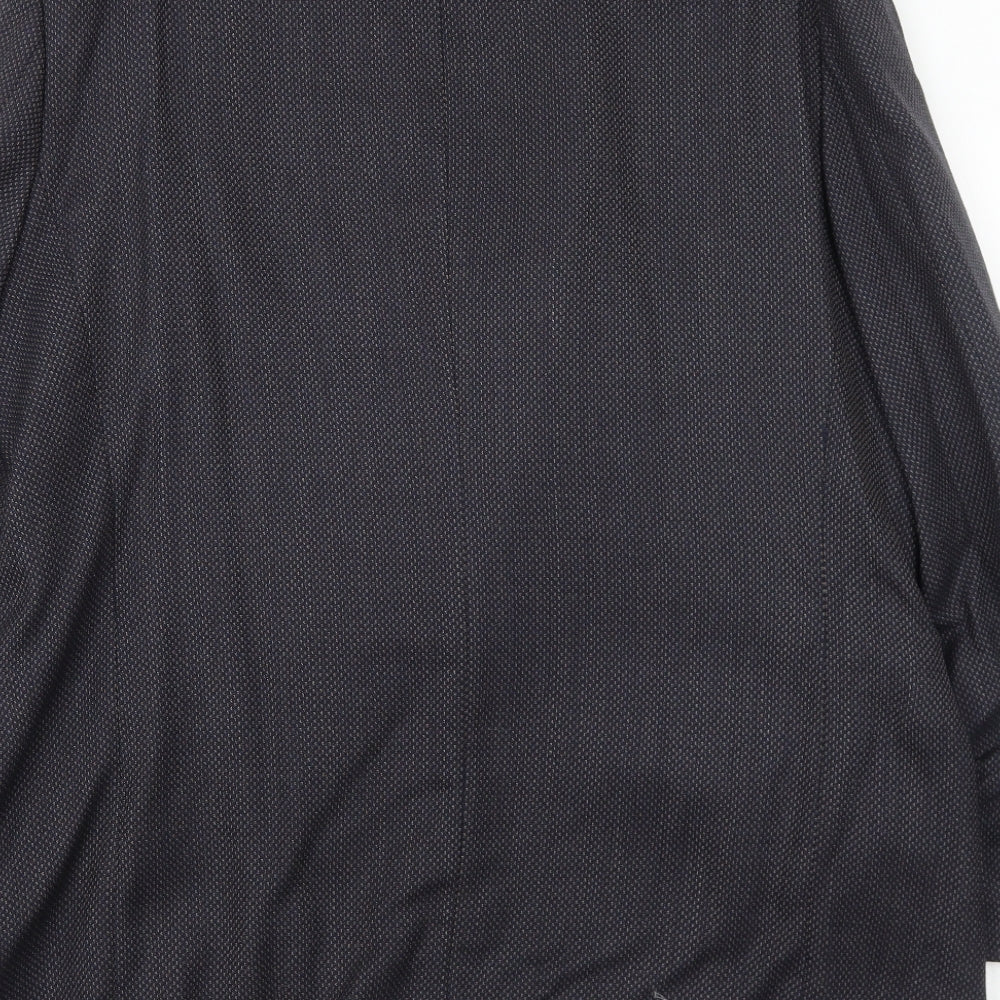 Preworn Mens Blue Geometric Polyester Jacket Suit Jacket Size 44 Regular