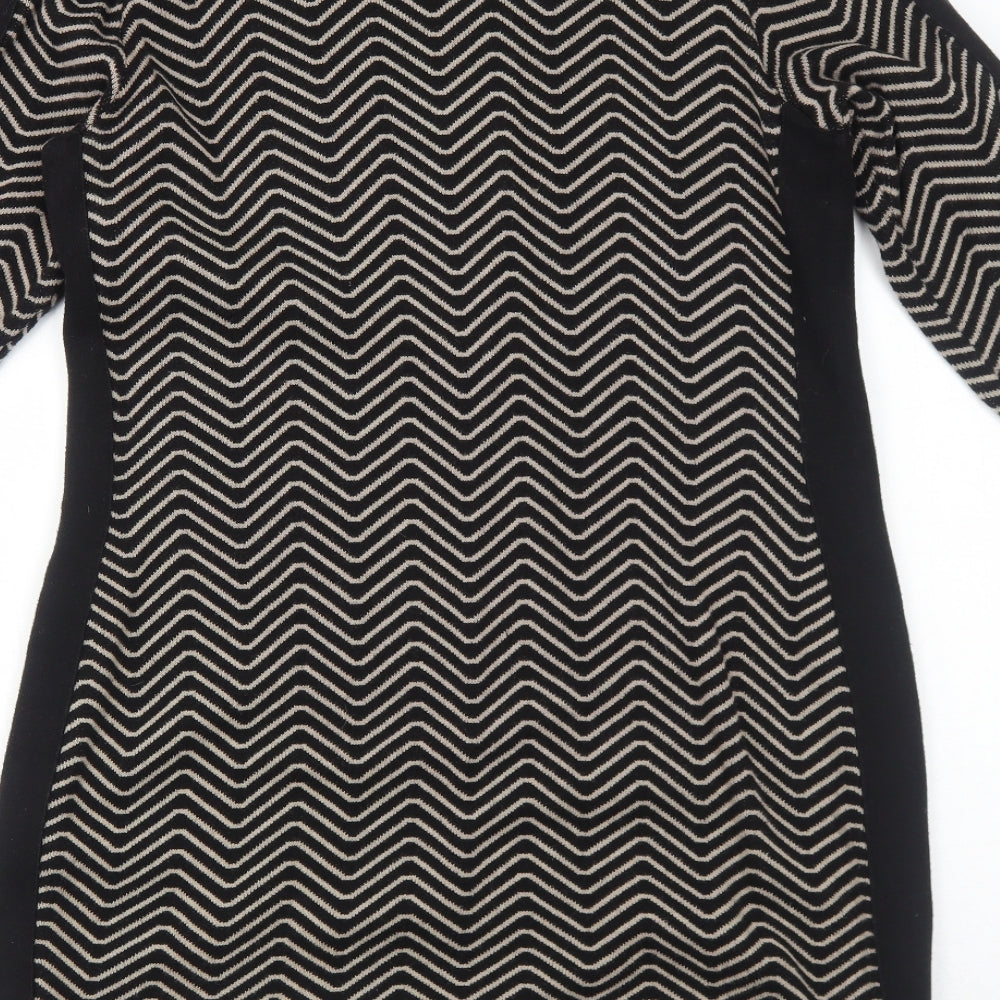 Gharani Strok Womens Black Geometric Cotton A-Line Size L Round Neck Pullover
