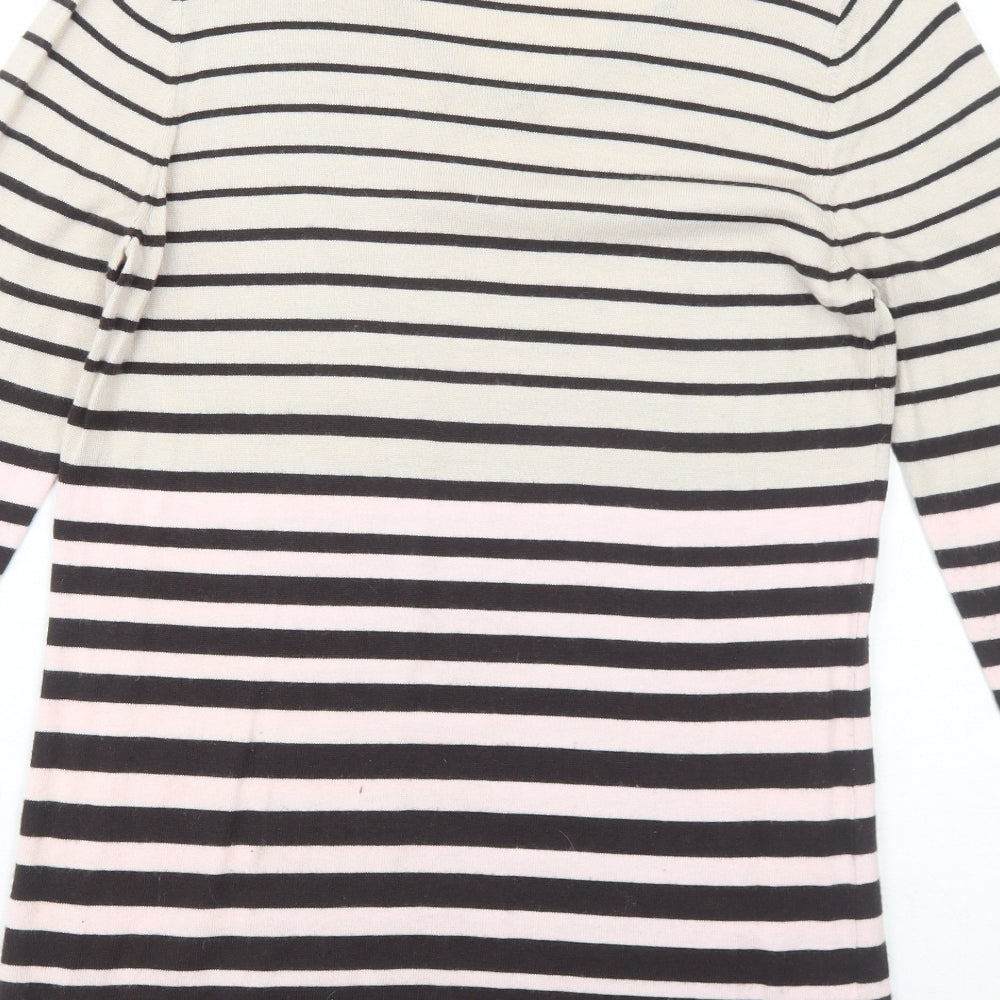 Country Casuals Womens Beige Striped Viscose Jumper Dress Size M V-Neck Pullover