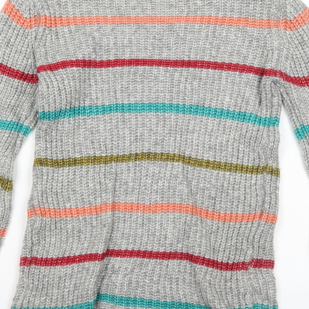 Papaya Womens Grey High Neck Striped Acrylic Pullover Jumper Size XS