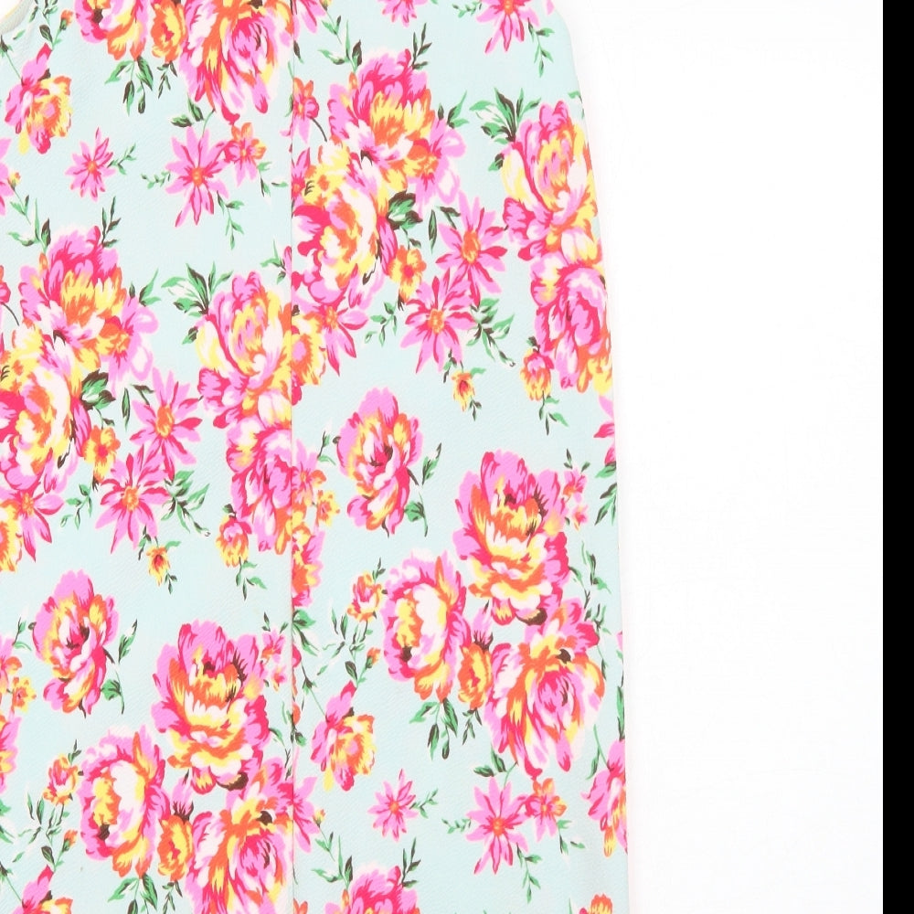 New Look Womens Blue Floral Patent Leather A-Line Size 6 Round Neck Button