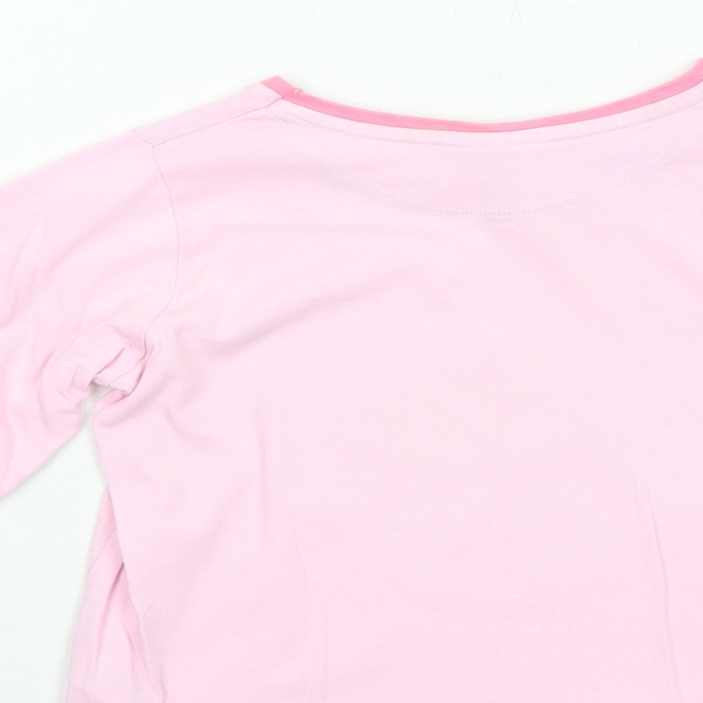 Brand and care label for Disney girls’ pink cotton jersey t-shirt, size 4-5, years round neck pullover - frozen