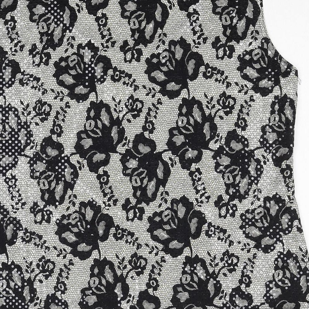 Saloos Womens Black Floral Polyester Basic Blouse Size L Scoop Neck