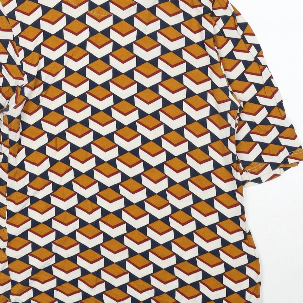 Marks & Spencer Womens Orange Geometric Viscose Basic Blouse Size 8 Round Neck