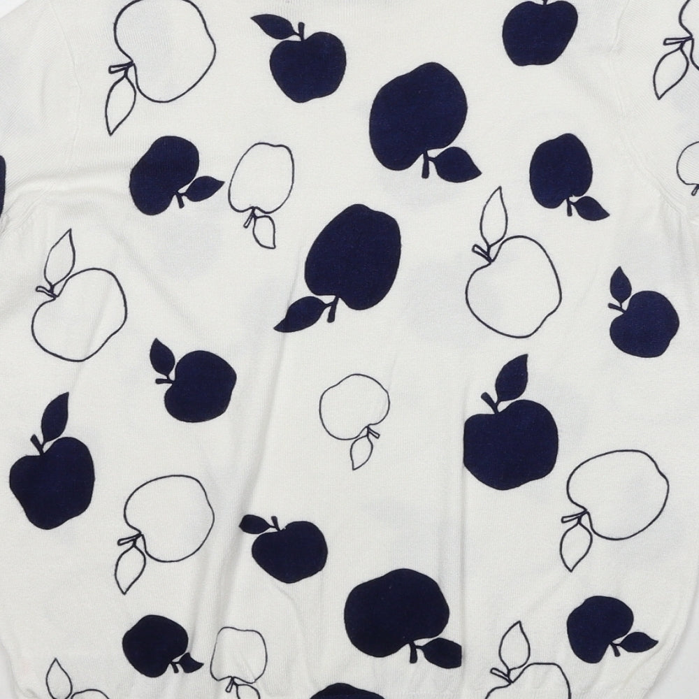 Marks & Spencer Womens White Round Neck Geometric Viscose Pullover Jumper Size 8 - Apple Print