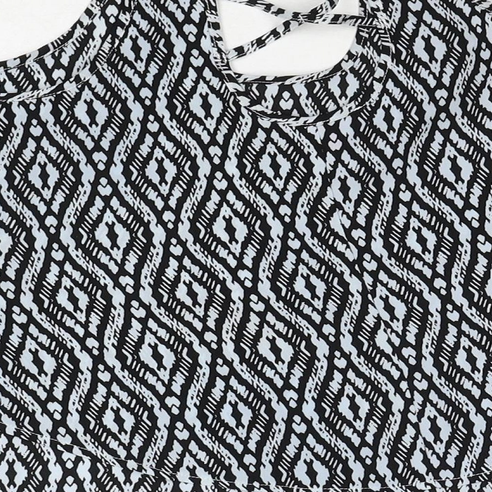 Young Dimension Girls Black Geometric Polyester Basic Tank Size 9-10 Years Round Neck Pullover
