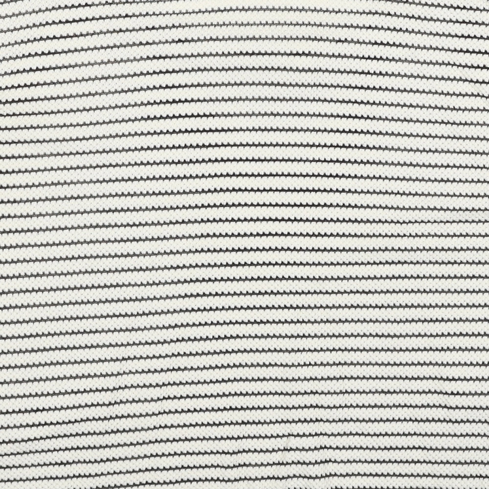 Peacocks Womens White Round Neck Striped Cotton Pullover Jumper Size L