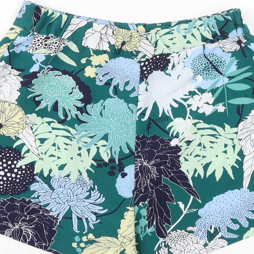 Preworn Womens Green Floral Polyester Culotte Shorts Size 26 in Regular Zip
