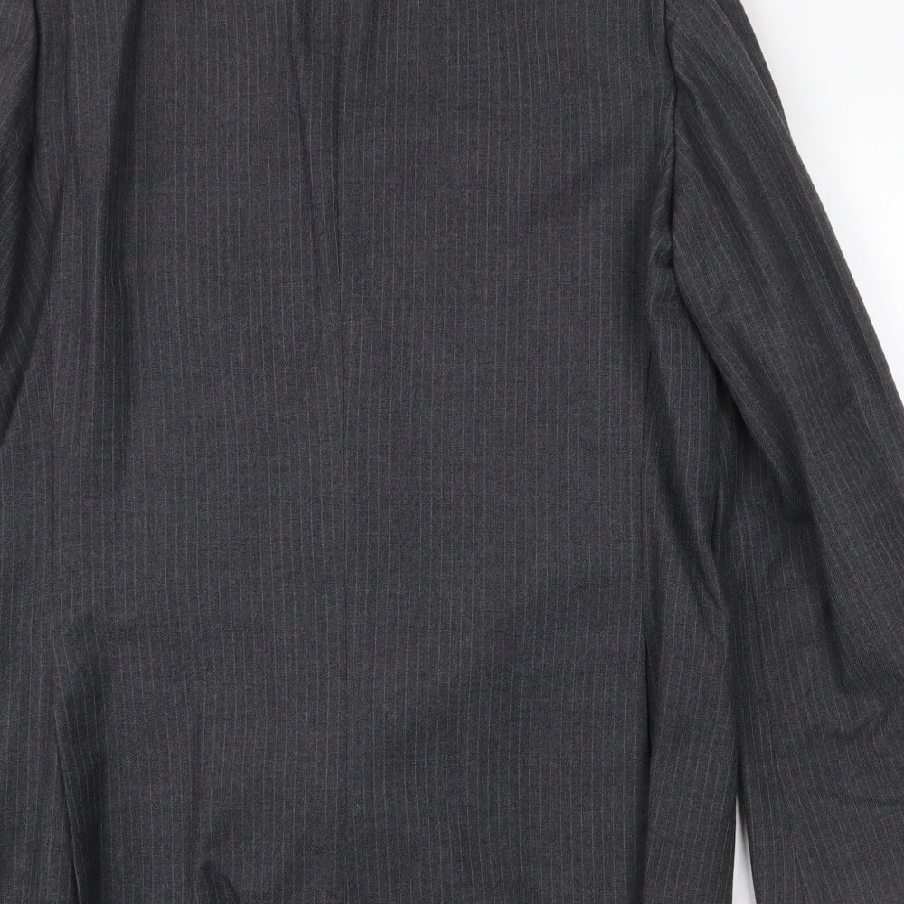 Pin Stripe Mens Grey Striped Wool Jacket Suit Jacket Size 42 Regular