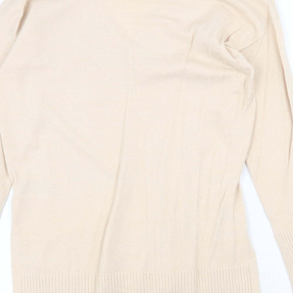 Oasis Womens Beige V-Neck Viscose Pullover Jumper Size XS