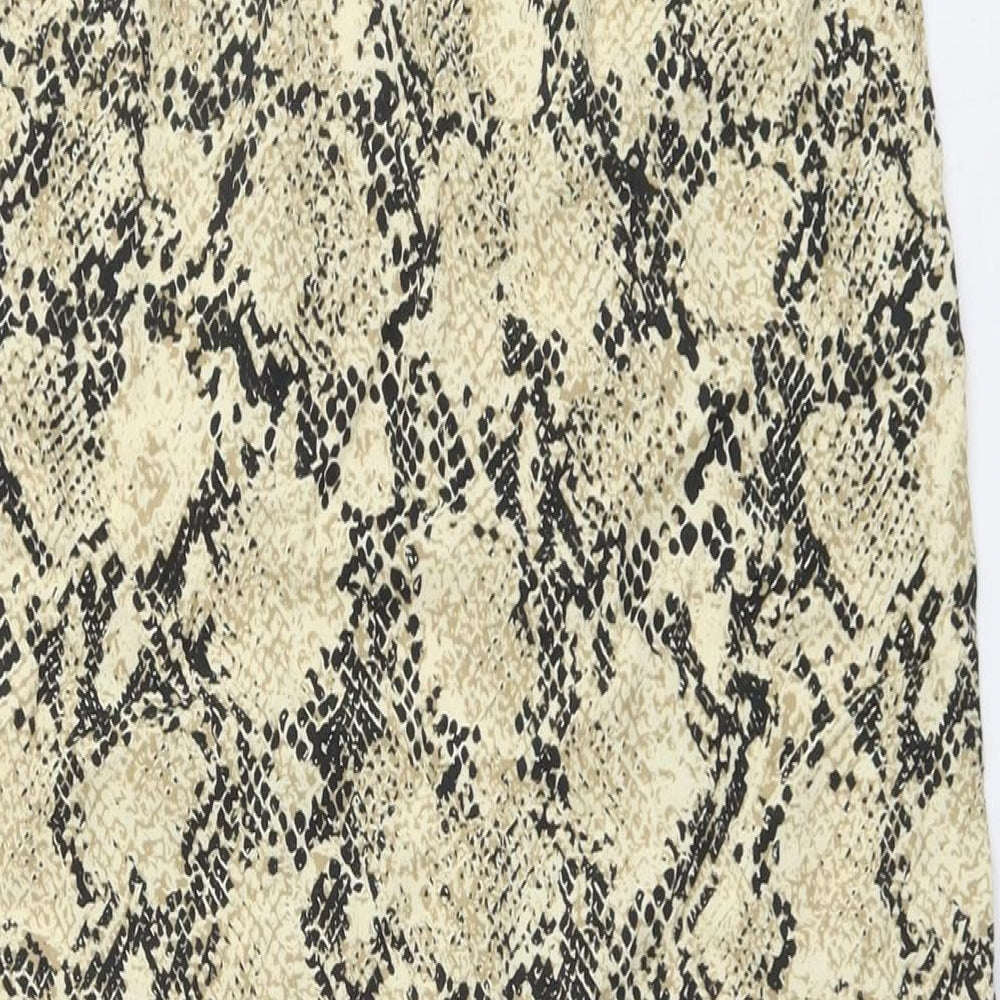 Marks & Spencer Womens Beige Animal Print Viscose A-Line Skirt Size 10 Drawstring - Snakeskin Pattern