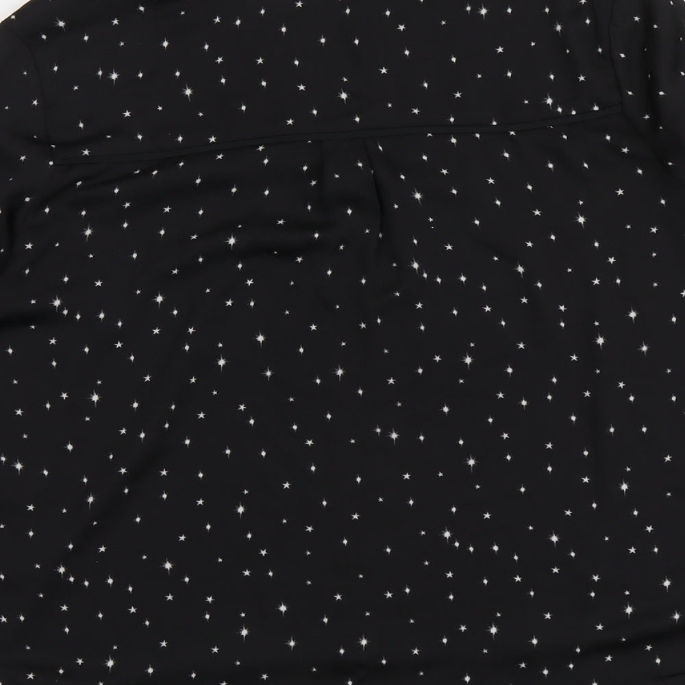 H&M Womens Black Geometric Polyester Basic Blouse Size 8 V-Neck - Star Pattern