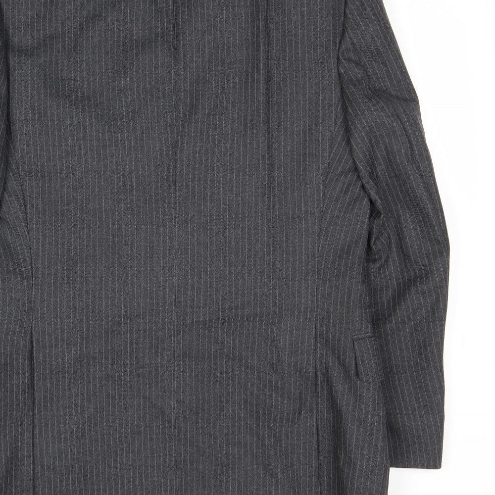 Marks and Mens Grey Striped Polyester Jacket Suit Jacket Size 40 Regular